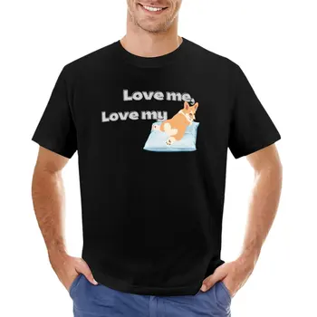 Sloganı-Aşk bana, Aşk benim köpek-Corgi-arka yan-aşağı yastık ile T-Shirt erkek t shirt büyük ve uzun boylu t shirt erkekler için