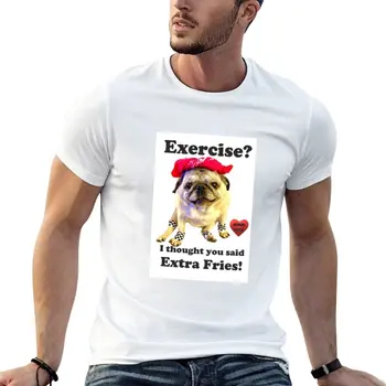Egzersiz mi? Fazladan patates kızartması dedin sanıyordum! T-Shirt düz t-shirt estetik giyim komik t shirt T-shirt kısa erkekler egzersiz gömlek