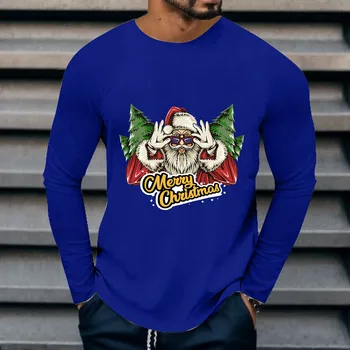 T Shirt erkekler için Noel Baskılı Uzun Kollu T Gömlek Santa Rahat spor tişört Fırçalama Ceketler Erkekler Kollu Büyük