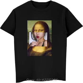 Mona Lisa Yemek Lolly Pop komik tişört erkekler Hip Hop VogueT Gömlek Casual Tişörtleri Vintage Estetik Giyim Harajuku En Tees
