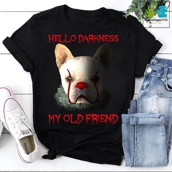 Köpek Merhaba Karanlık Benim Eski Arkadaşım Vintage tişört Köpek Gömlek Köpek Severler Gömlek Cadılar Bayramı Gömlek Pennywise Gömlek Korku Filmi Gömlek