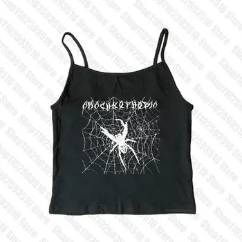 Seksi Korse Punk Grunge Siyah Kaşkorse Üst Estetik Streetwear kadın örümcek Kırpma Üst Y2k Elbise Emo Kız Kolsuz Tank Top