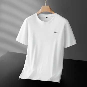 Artı Boyutu 7XL Yaz %100 % Pamuk erkek T-Shirt En Kaliteli Kısa Kollu Mektup Nakış Düz Renk Yuvarlak Yaka Adam Tees