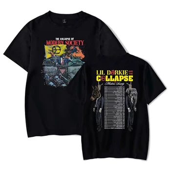 Lil Darkie Çöküşü Modern Toplum Tur Merch T-Shirt Rapçi Kadın Erkek Crewneck Kısa Kollu Tişört Moda Tee