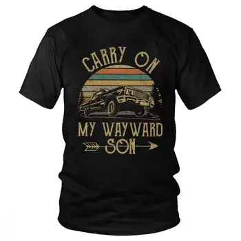 Supernatural T-Shirt Vintage erkek T Shirt Taşıma Benim Wayward Oğlu Koyu Heather Benzersiz Tee Üstleri Pamuk Baskılı Tshirt Büyük Boy