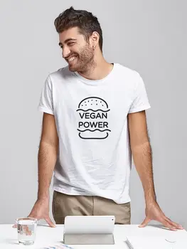 Vegan Güç Burger Gıda Grafik erkek beyaz tişört