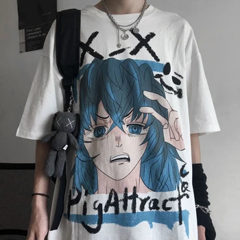 Anime iblis avcısı Cosplay Kimetsu Hiçbir Yaiba T Shirt Zenitsu Inosuke Baskılı Tişörtleri Kadın Gevşek harajuku erkek t-shirtleri CS498