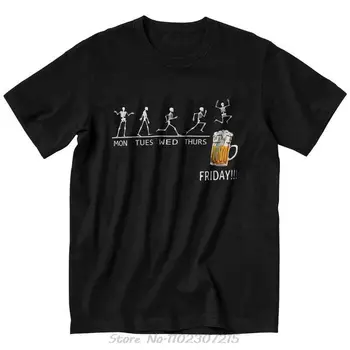 Komik İskelet Bira Gün T Gömlek Erkekler Kısa Kollu Pamuk Tişörtleri Zaman Çizelgesi T-shirt Pazartesi Salı Çarşamba Perşembe Tee Üst