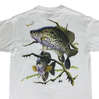 Vintage 1990 s Crappie Balık Tee Balıkçı Güneş Balık Al Agnew Cep T Gömlek