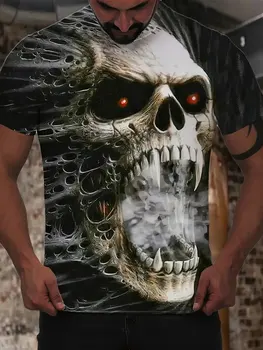 Retro Korku Kafatası 3D Baskı erkek tişört Yaz Klasik Rahat O-boyun Kısa Kollu Moda Gevşek Büyük Boy Üst erkek t-shirtü