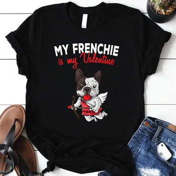Fransız Bulldog'umu Seviyorum Fransız Aşk Tanrısı Köpek Sevgililer Günü T-Shirt uzun kollu
