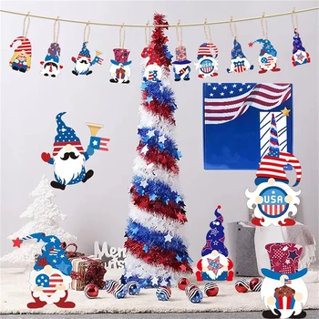 10 Adet Amerikan Bağımsızlık Günü Dekorasyon Sevimli Bağımsızlık Günü Gnome Kolye Cüceler Süs Karikatür Gnome Kesikler Kolye