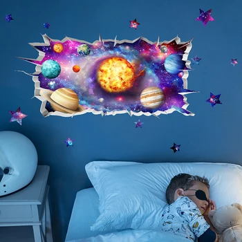 Karanlık Gezegenler ve Yıldızlar Duvar Çıkartmaları Aydınlık duvar çıkartmaları Uzay Tavan Dekor Çocuklar için Bebek Kreş Odası Dekorasyon