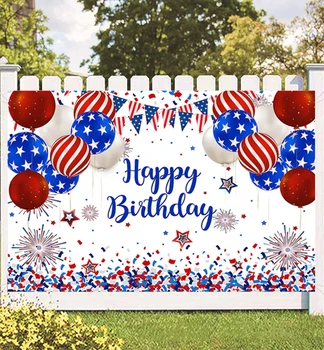 4th Temmuz Fotoğraf Stüdyosu için Vatansever Doğum Günü Photoshoot Arka Planında Balonlar Konfeti Amerikan Bayrağı Anma Günü