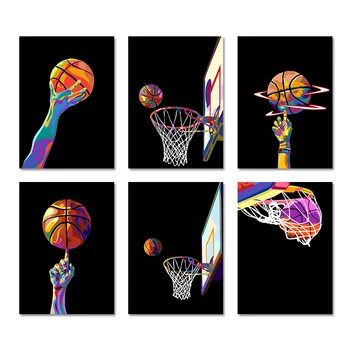 Renkli Spor duvar sanatı tuval yağlıboya HD Baskı Posteri Basketbol Oyuncusu Sporcu Oturma Odası Yatak Odası Ev Dekor Çerçevesiz