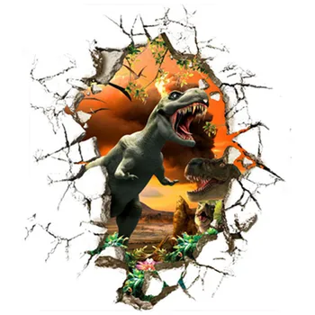 3D Dinozor, Kırık Duvar Kaçmak Jurassic Dünya, Vinil çıkartmalar, Girin Çocuk Odası, Anime Poster, Ev Dekorasyon, sanatsal fresk, 50 * 50 CM