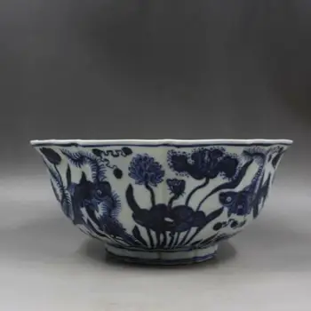 Çin Mavi ve Beyaz Porselen Ming Xuande Balık Waterweed Tasarım Kase 8.86