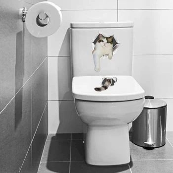 Sevimli Yavru Kedi Duvar Sticker 3D Banyo Dolabı Süslemeleri Ev Sanat Çıkartmaları Su Geçirmez Kedi Tuvalet Çıkartmaları Duvar Kağıdı