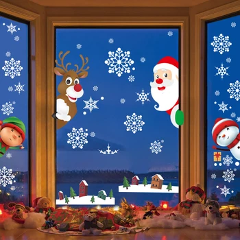 Noel Süslemeleri 2023 Noel Baba Elk Pencere Çıkartmaları Mutlu yılbaşı dekoru Ev İçin Noel Mutlu Yeni Yıl Ev Dekorasyonu