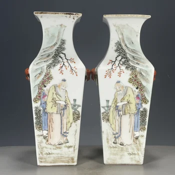 Antik antika porselen koleksiyonu Tongzhi sistemi famille-gül renk şekil hikayesi iki kulak süs vazolar
