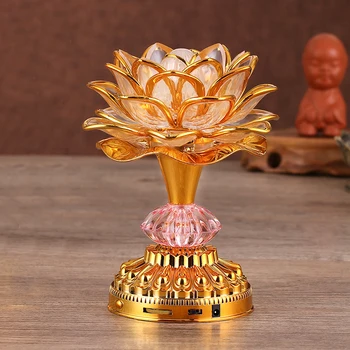 Lotus çiçeği ışıkları buda parlak lamba LED renkli ışık Lotus fenerler buda namaz makinesi tanrıça budist müzik tapınağı