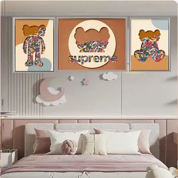 Oturma Odası için dekoratif Resimler Çok Renkli Küçük Ayı Duvar Dekorasyon Boyama Duvar Kağıtları Ev Dekor İç sanatsal fresk