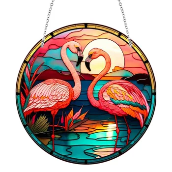 Suncatcher Ev Dekorasyon Paneli Su Geçirmez Akrilik Kapı İşareti Asılı Dekorasyon Vitray Flamingo Leopar Pencere Dekor için
