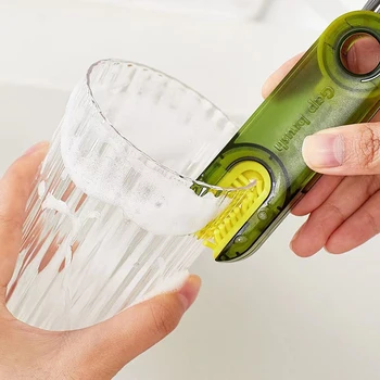 3 İn 1 Şişe Boşluk Temizleyici Fırça Çok Fonksiyonlu Fincan Temizleme Fırçaları Su Şişeleri Temiz Aracı Mini Silikon U Şeklinde Fırça