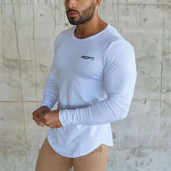 Muscleguys Katı Pamuk T Gömlek Erkekler 2023 İlkbahar Sonbahar Spor Uzun Kollu T-Shirt Erkekler o boyun Tee Gömlek Erkekler Moda Casual Tops
