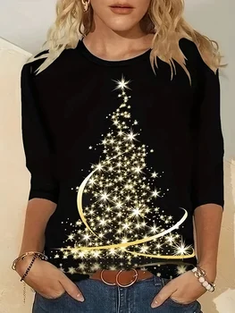 2023 Rahat Noel T-shirt Bayanlar kadın kıyafetleri Grafik T Shirt Kawaii Giysileri Artı boyutu Noel Kadınlar için XS-8XL