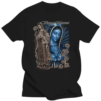 Virgen Morena Guadalupe Meryem Çiçek Gül Dua Kaliteli T Shirt Erkekler Baskı Kısa Kollu O Boyun
