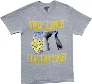 Yeni Erkek Chinatown Pazarı Dünya Şampiyonları Gri Basketbol siyah tişört Tee
