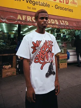 Y2K Retro Sokak Trend Hiphop T shirt 2023 Yeni Moda Eksi İki Beyaz Harajuku Baskı Gevşek Tulum Joggers Erkekler graffiti