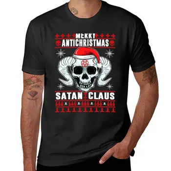 Yeni Mutlu Noeller-Şeytan Baba-Ölüm Metal şeytani Santa Çirkin Korku Noel Kazak Kafatası ve Boynuzları T-Shirt