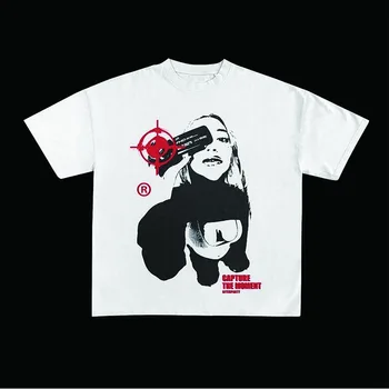 Saf Pamuklu erkek Y2k giyim hip-hop rock grubu Punk Goth moda rahat baskılı tişört Vintage estetik Harajuku streetwear