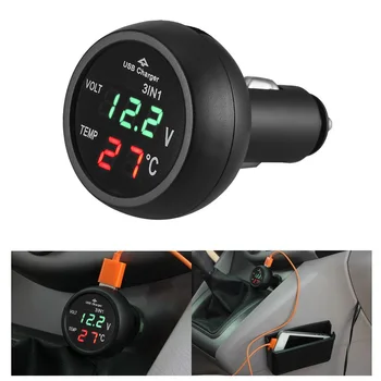 3 in 1 12/24V Araba Oto LED Dijital Voltmetre Ölçer+Termometre+USB şarj aleti Telefon Şarj Honada Toyota Ford Volkswagen Yeni