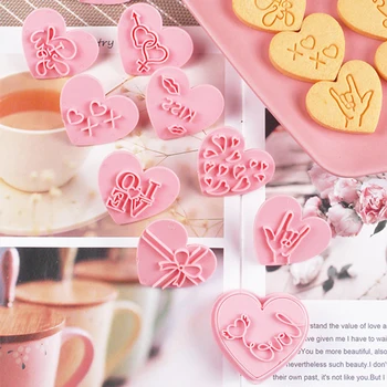 10 Adet Bisküvi Fondan Embosser Damga Kek Çikolata Kalıpları 3D Kalp Şekli Çerez Kalıpları Sevgililer Günü Kek Dekor