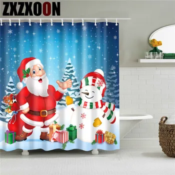 Merry Christmas Noel Baba Kardan Adam Banyo Duş perde seti Su Geçirmez Polyester Cadılar Bayramı Duş Perdesi Kanca ile