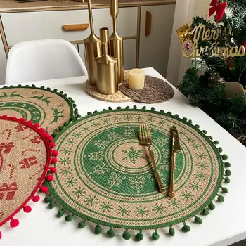Şenlikli Ruhu Masa Paspaslar Noel temalı Placemats Örme Yalıtımlı Dekoratif Paspaslar Şenlikli yemek seti 5 Kolay