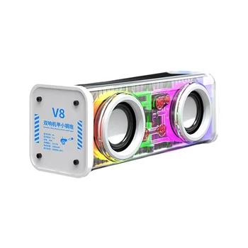 V8 şeffaf Bluetooth hoparlörler RGB ışık kablosuz açık spor Bluetooth ses TWS Subwoofer hoparlör-beyaz