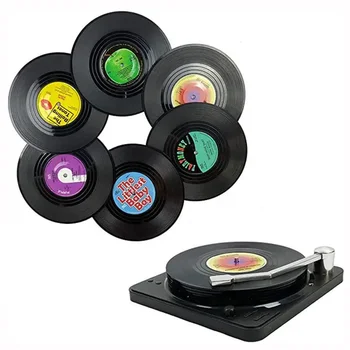 6 Set Vinil Bardak İçecekler için Müzik Bardak Vinil plak çalar Tutucu Retro Kayıt Disk Coaster Kupa Pad Mat Yaratıcı