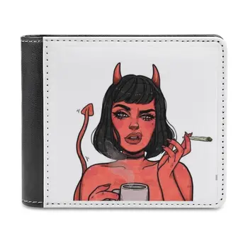 O Şeytan deri cüzdan Erkekler Klasik Siyah Çanta Kredi kart tutucu Moda erkek cüzdanı Şeytan Kız Kız Şeytan Sigara Ot Pot
